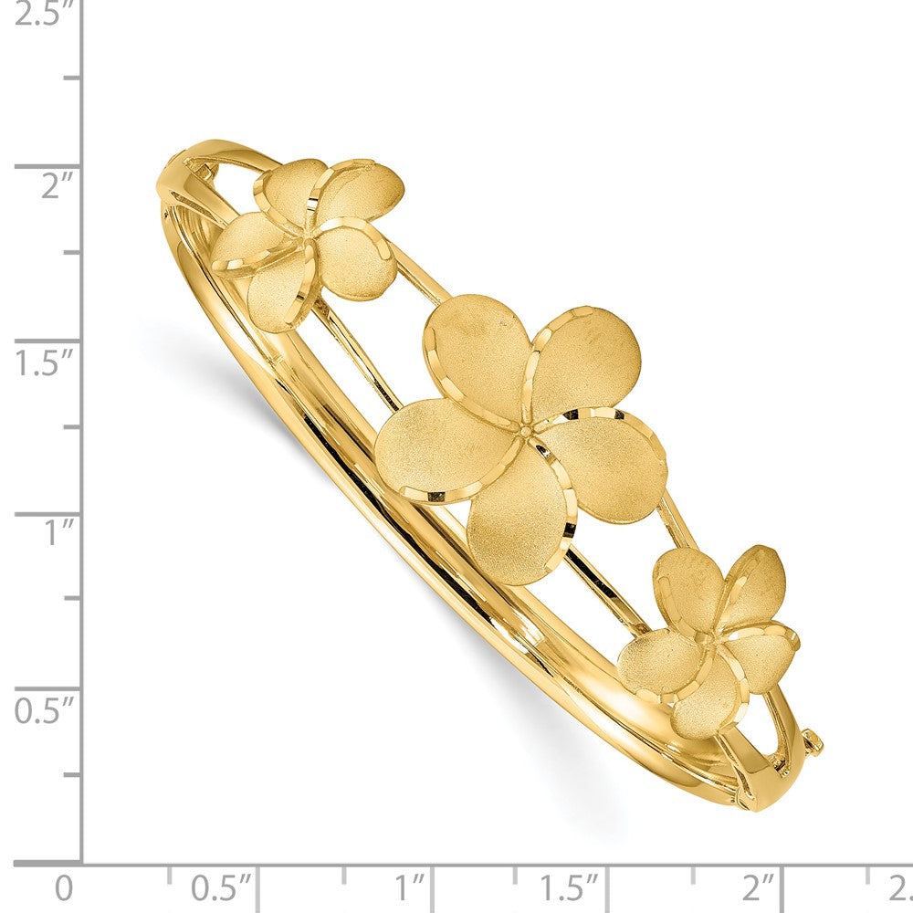 14k Yellow Gold Brushed & Polished D/C Plumeria Bangle