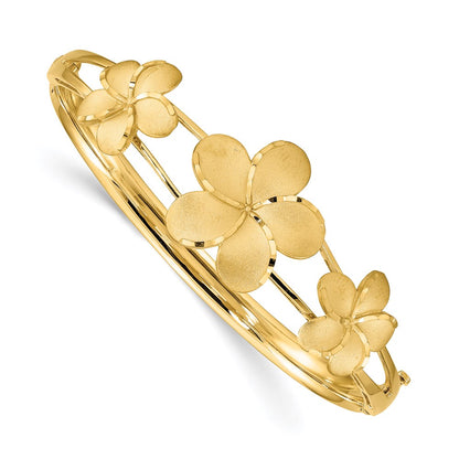 14k Yellow Gold Brushed & Polished D/C Plumeria Bangle