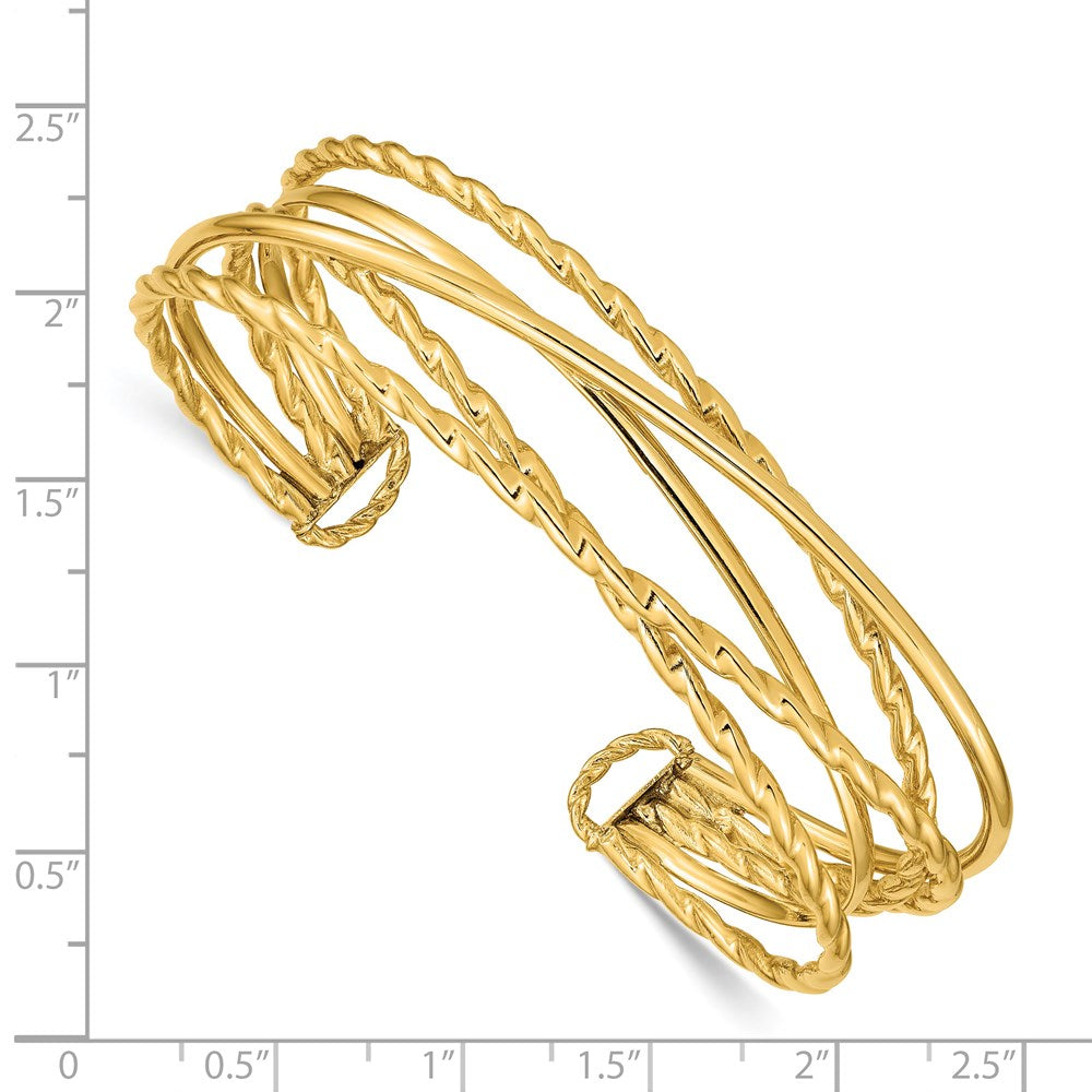 14k Yellow Gold Polished Multi Tube Cuff Bangle