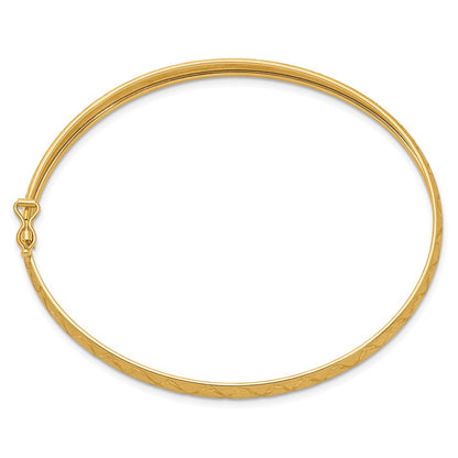 14k Yellow Gold Satin D/C X-Pattern Oval Flexible Bangle