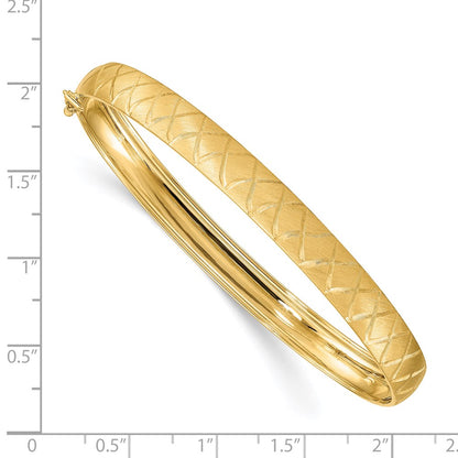14k Yellow Gold Satin D/C X-Pattern Oval Flexible Bangle
