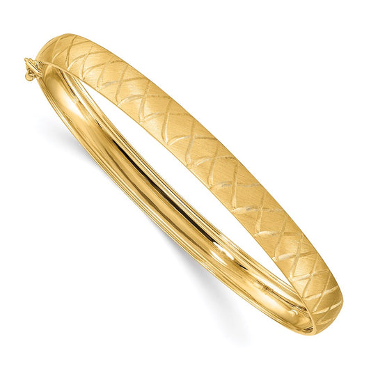 14k Yellow Gold Satin D/C X-Pattern Oval Flexible Bangle