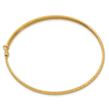 14k Yellow Gold Satin Diamond-cut Edge Oval Flexible Bangle