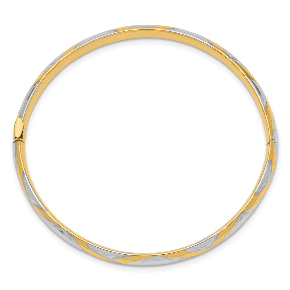 14k Yellow & Rhodium Gold 3/16 w/White Rhodium Criss-Cross Children's Hinged Bangle