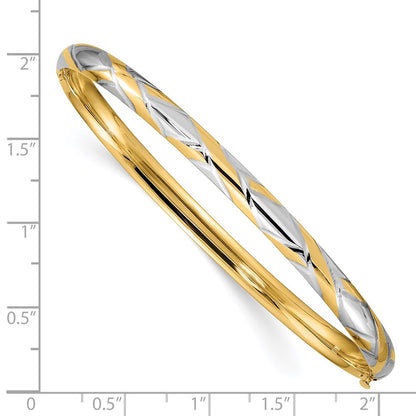 14k Yellow & Rhodium Gold 3/16 w/White Rhodium Textured Criss-Cross Hinged Bangle