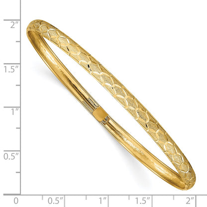 14k Yellow Gold Hexagonal Design Diamond-cut Flexible Bangle