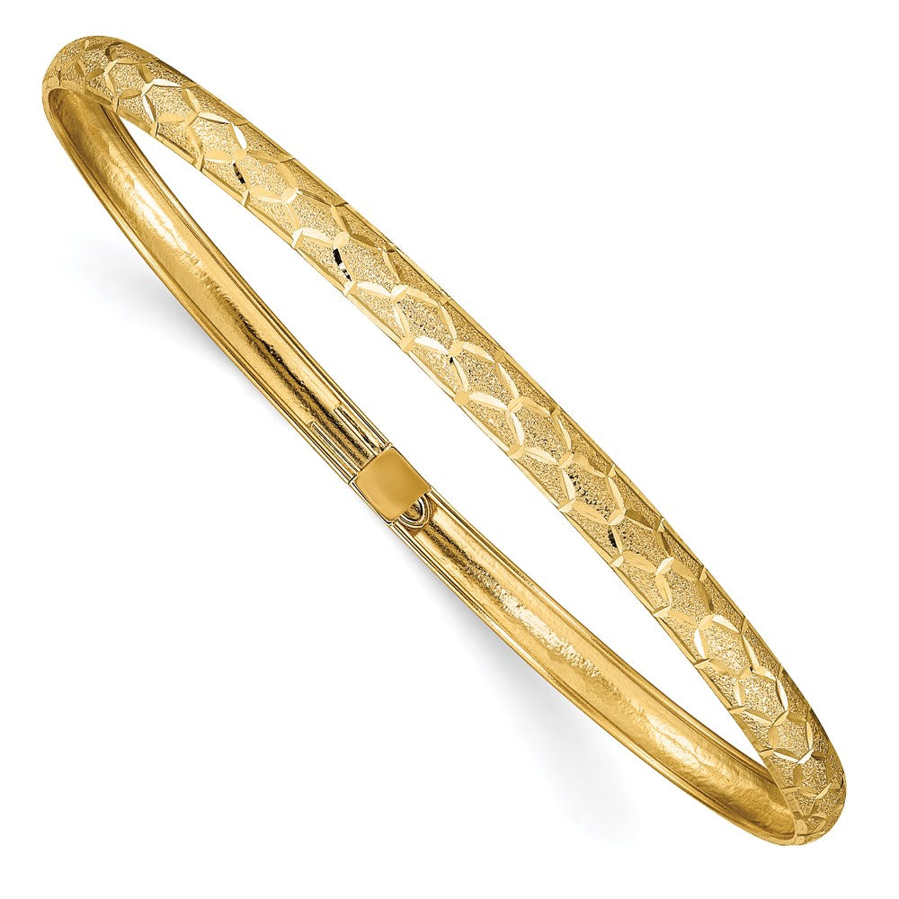 14k Yellow Gold Hexagonal Design Diamond-cut Flexible Bangle