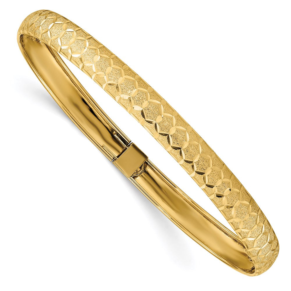 14k Yellow Gold Hexagonal Design Diamond-cut Flexible Bangle