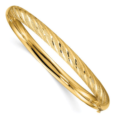 14k Yellow Gold Textured Diamond-cut Twisted Hinged Bangle