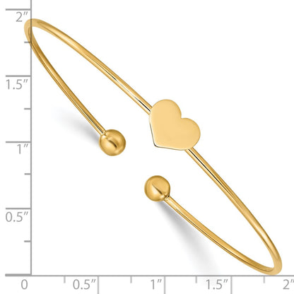 14k Yellow Gold Polished Heart Flexible Bangle