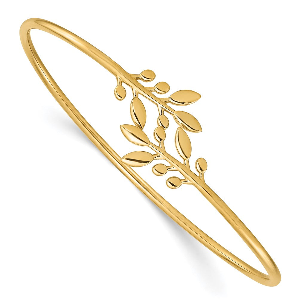 14k Yellow Gold Polished Leaves Flexible Bangle