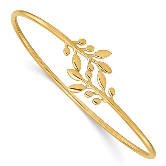 14k Yellow Gold Polished Leaves Flexible Bangle