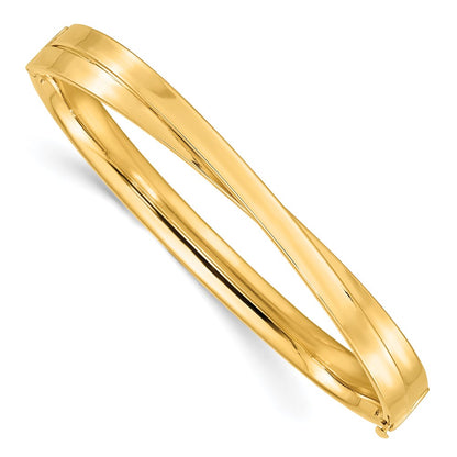 14k Yellow Goldy 4/16 Polished Bypass Hinged Bangle