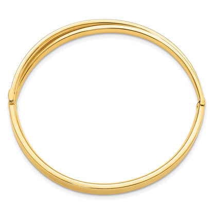 14k Yellow & Rhodium Goldy 4/16 White Rhodium Diamond-cut Bypass Hinged Bangle