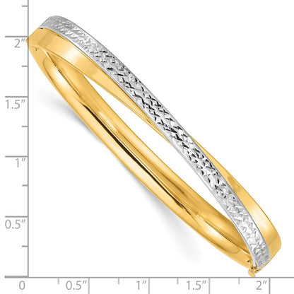 14k Yellow & Rhodium Goldy 4/16 White Rhodium Diamond-cut Bypass Hinged Bangle