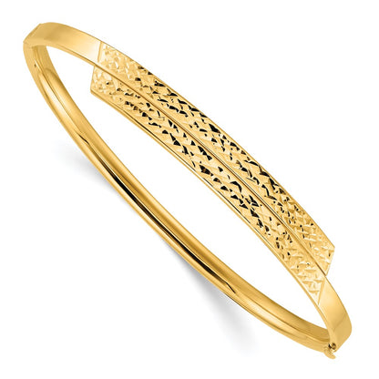 14k Yellow Goldy 2/16 Polished & Diamond-cut Overlap Hinged Bangle