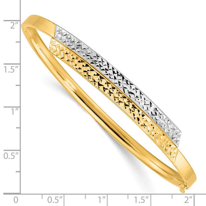 14k Yellow & Rhodium Goldy 2/16 White Rhodium Diamond-cut Overlap Hinged Bangle
