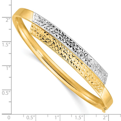 14k Yellow & Rhodium Goldy 3/16 White Rhodium Diamond-cut Overlap Hinged Bangle