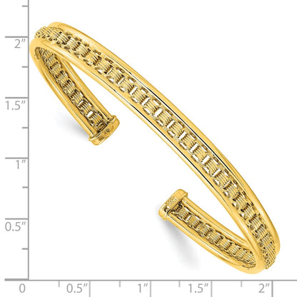 14k Yellow Gold Polished & Textured Cuff Bangle