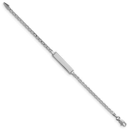 Solid 14K White Gold Semi-Solid Anchor Link ID Bracelet
