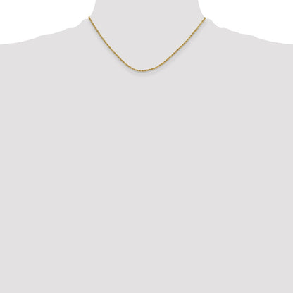 14K Yellow Gold 16 inch 2mm Semi Solid Diamond-cut Rope with Lobster Clasp Chain Necklace