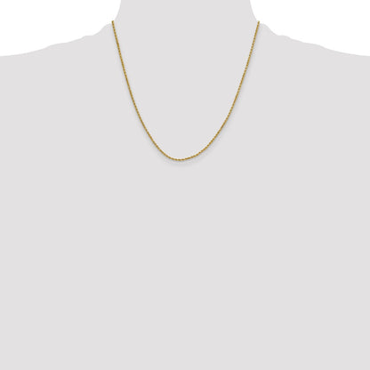14K Yellow Gold 20 inch 2mm Semi Solid Diamond-cut Rope with Lobster Clasp Chain Necklace