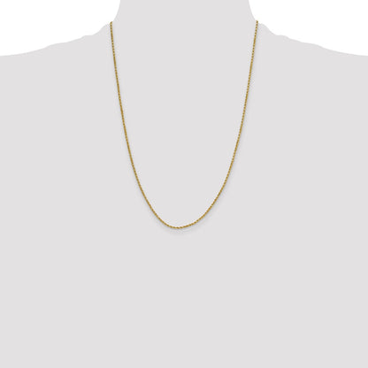 14K Yellow Gold 24 inch 2mm Semi Solid Diamond-cut Rope with Lobster Clasp Chain Necklace