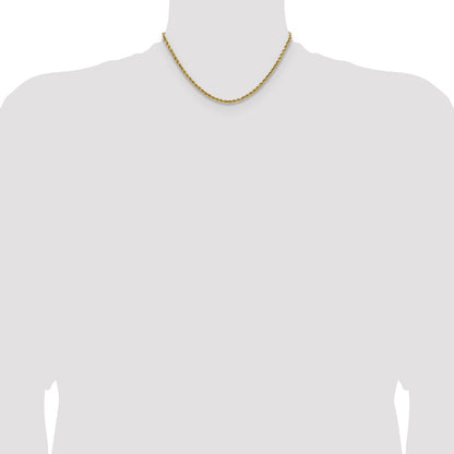 14K Yellow Gold 16 inch 2.5mm Semi Solid Diamond-cut Rope with Lobster Clasp Chain Necklace