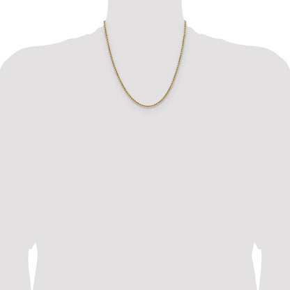 14K Yellow Gold 20 inch 2.5mm Semi Solid Diamond-cut Rope with Lobster Clasp Chain Necklace