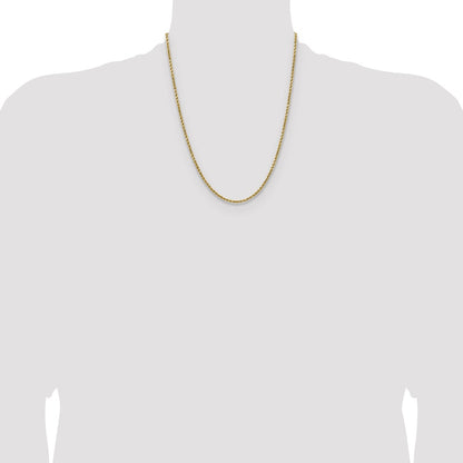 14K Yellow Gold 22 inch 2.5mm Semi Solid Diamond-cut Rope with Lobster Clasp Chain Necklace