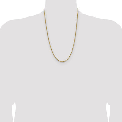 14K Yellow Gold 24 inch 2.5mm Semi Solid Diamond-cut Rope with Lobster Clasp Chain Necklace