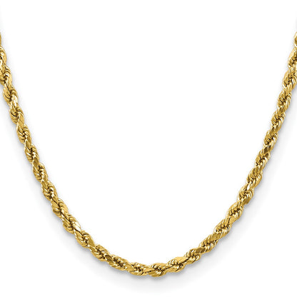 14K Yellow Gold 22 inch 4mm Semi Solid Diamond-cut Rope with Lobster Clasp Chain Necklace