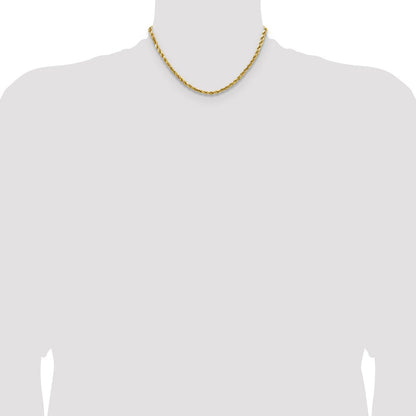 14K Yellow Gold 16 inch 4mm Semi Solid Diamond-cut Rope with Lobster Clasp Chain Necklace