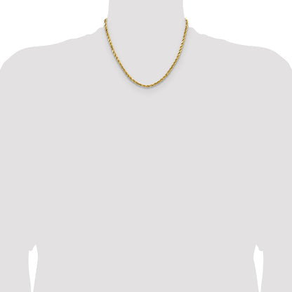 14K Yellow Gold 18 inch 4mm Semi Solid Diamond-cut Rope with Lobster Clasp Chain Necklace