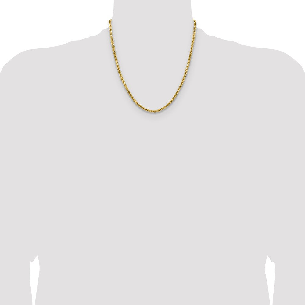 14K Yellow Gold 20 inch 4mm Semi Solid Diamond-cut Rope with Lobster Clasp Chain Necklace