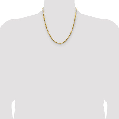 14K Yellow Gold 20 inch 4mm Semi Solid Diamond-cut Rope with Lobster Clasp Chain Necklace