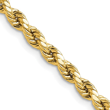 14K Yellow Gold 22 inch 4mm Semi Solid Diamond-cut Rope with Lobster Clasp Chain Necklace