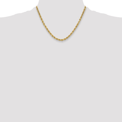 14K Yellow Gold 18 inch 5.5mm Semi Solid Diamond-cut Rope with Lobster Clasp Chain Necklace