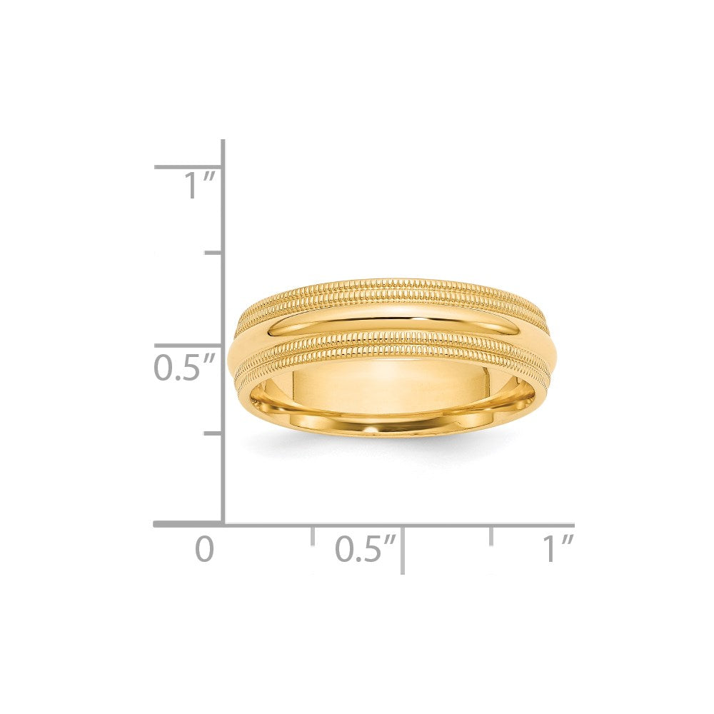 Solid 14K Yellow Gold 6mm Double Milgrain Comfort Fit Men's/Women's Wedding Band Ring Size 12