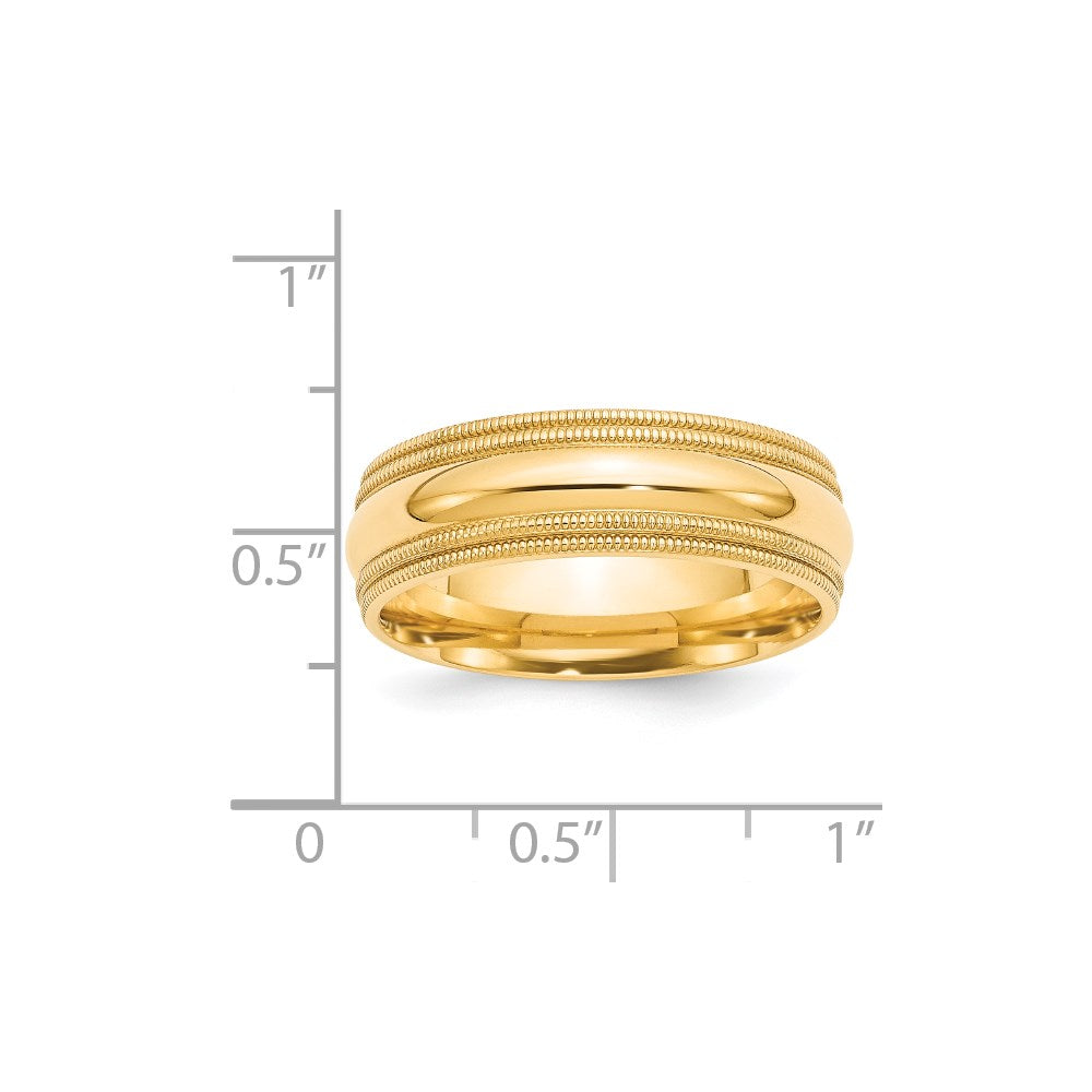 Solid 14K Yellow Gold 7mm Double Milgrain Comfort Fit Men's/Women's Wedding Band Ring Size 10.5