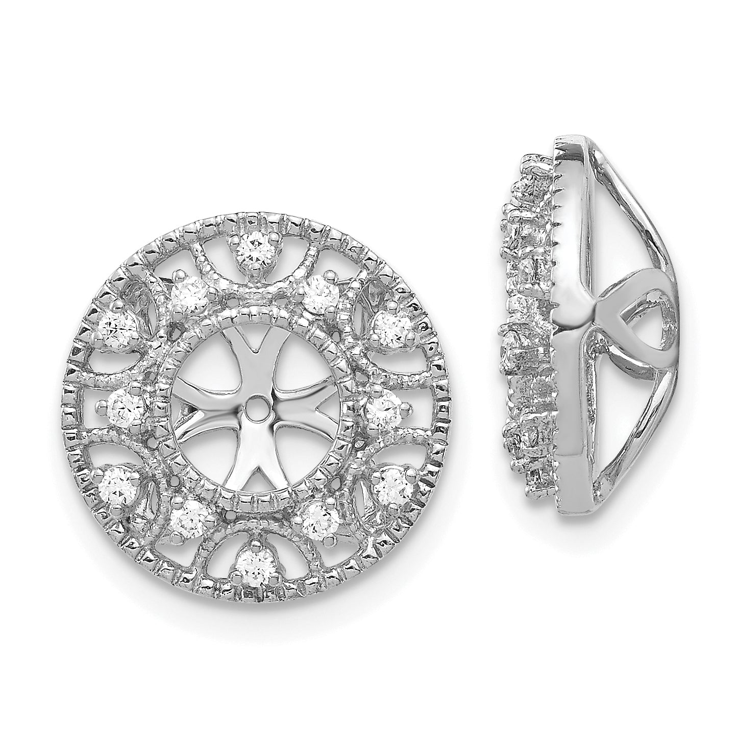 Solid 14k White Gold Simulated CZ Earring JacKets
