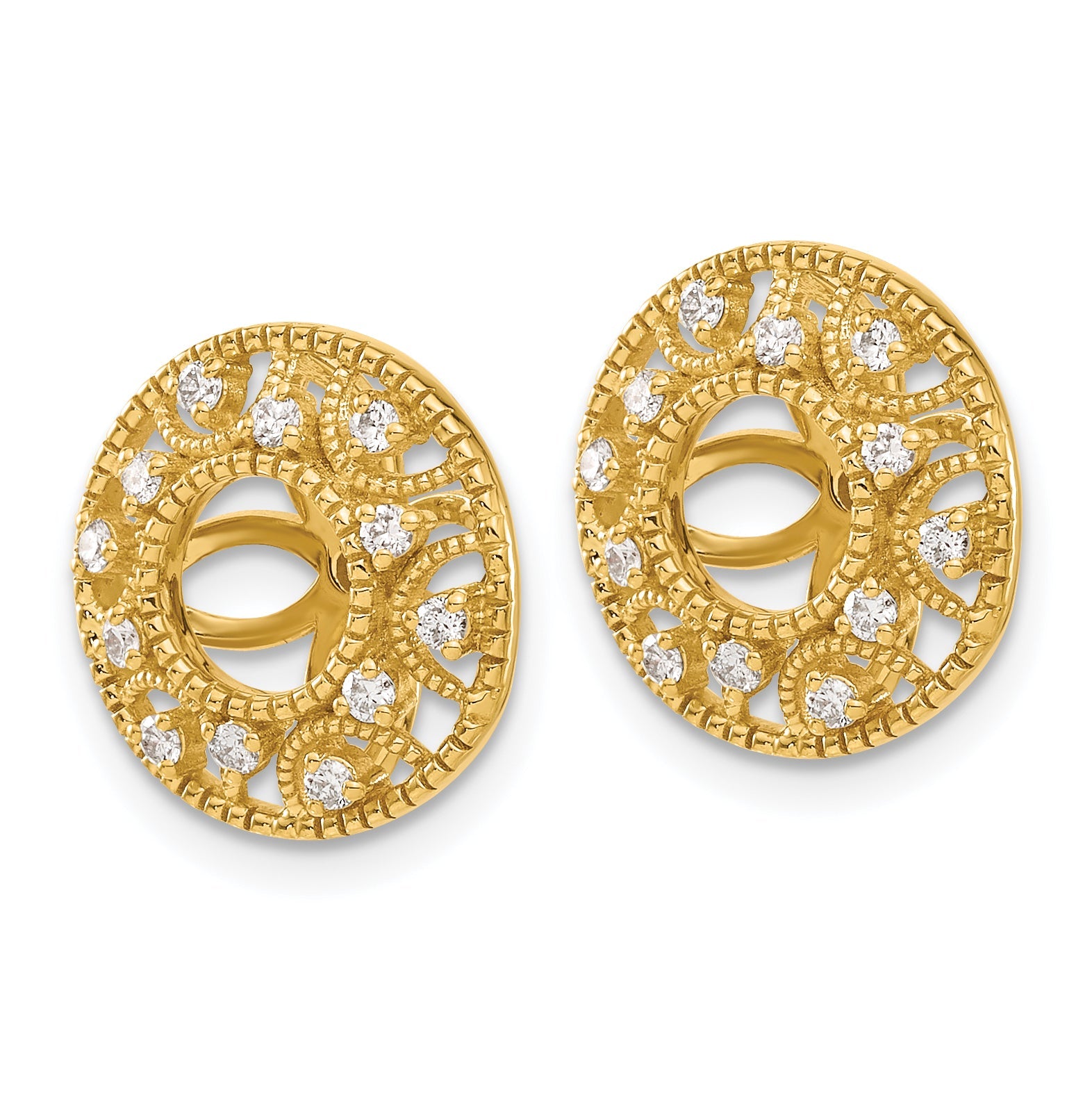 Solid 14k Yellow Gold Fancy Simulated CZ Earring JacKets