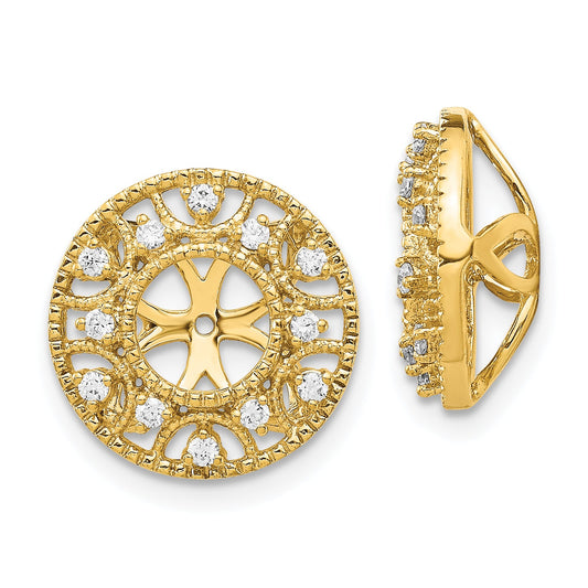 Solid 14k Yellow Gold Fancy Simulated CZ Earring JacKets