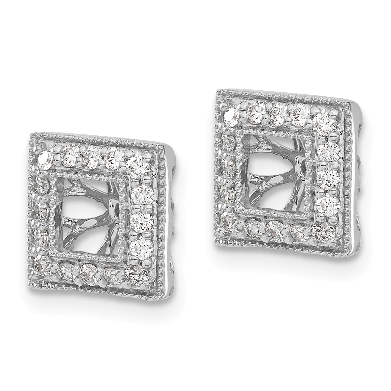 Solid 14k White Gold Simulated CZ Square JacKet Earrings