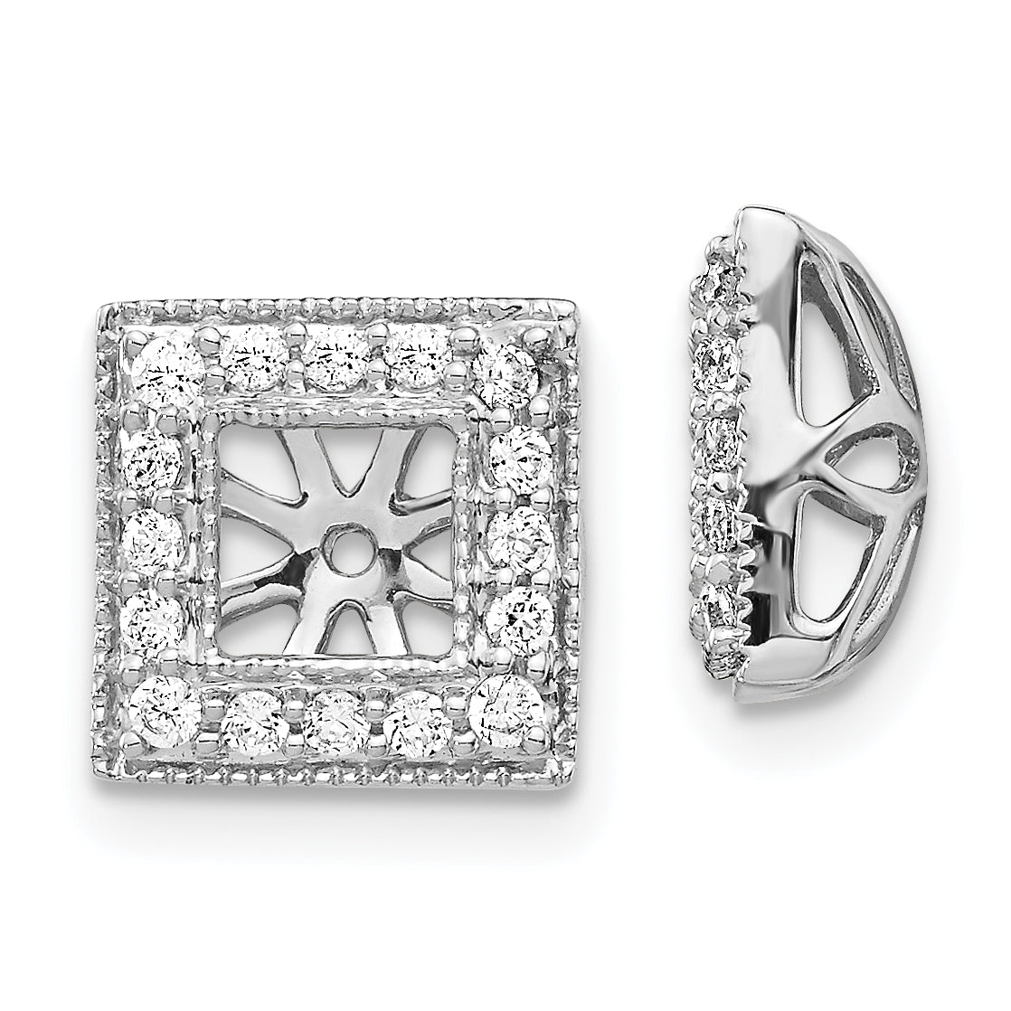 Solid 14k White Gold Simulated CZ Square JacKet Earrings