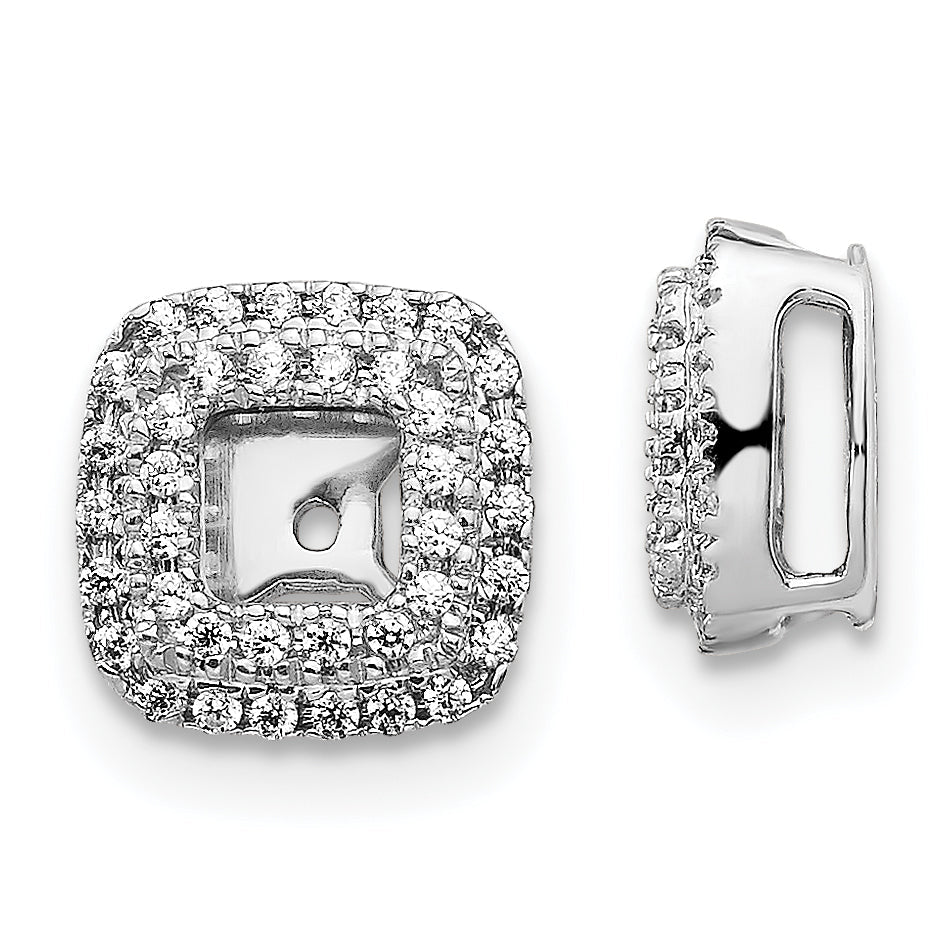 Solid 14k White Gold Simulated CZ Square Earring JacKets