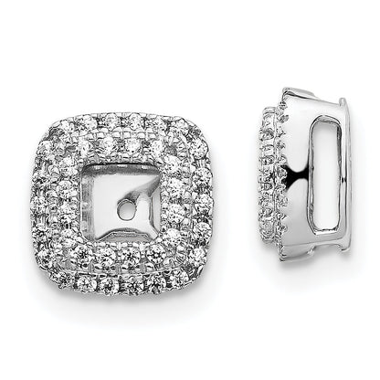 Solid 14k White Gold Simulated CZ Square Earring JacKets