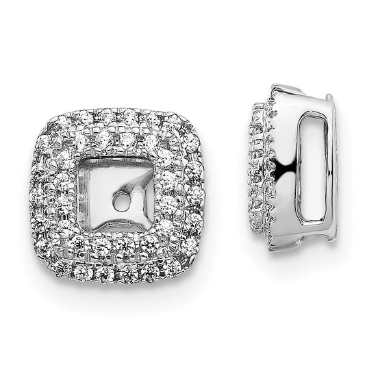 Solid 14k White Gold Simulated CZ Square Earring JacKets