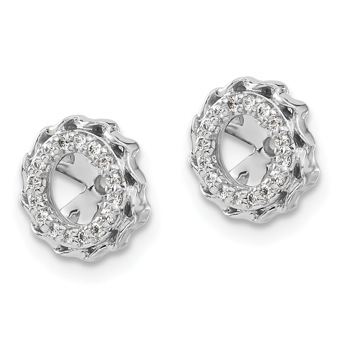 Solid 14k White Gold Twisted Edge Simulated CZ Earring JacKets
