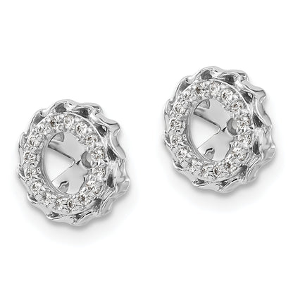 Solid 14k White Gold Twisted Edge Simulated CZ Earring JacKets